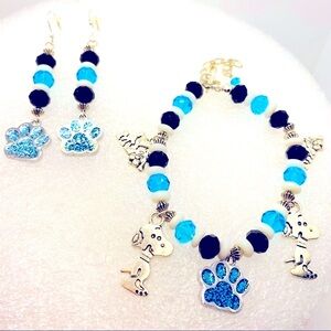 Snoopy Bracelet and Earrings Snoopy Set in Blue. Pierced Adorable